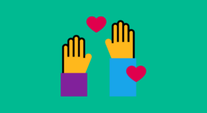 Color illustration of two hands and two hearts