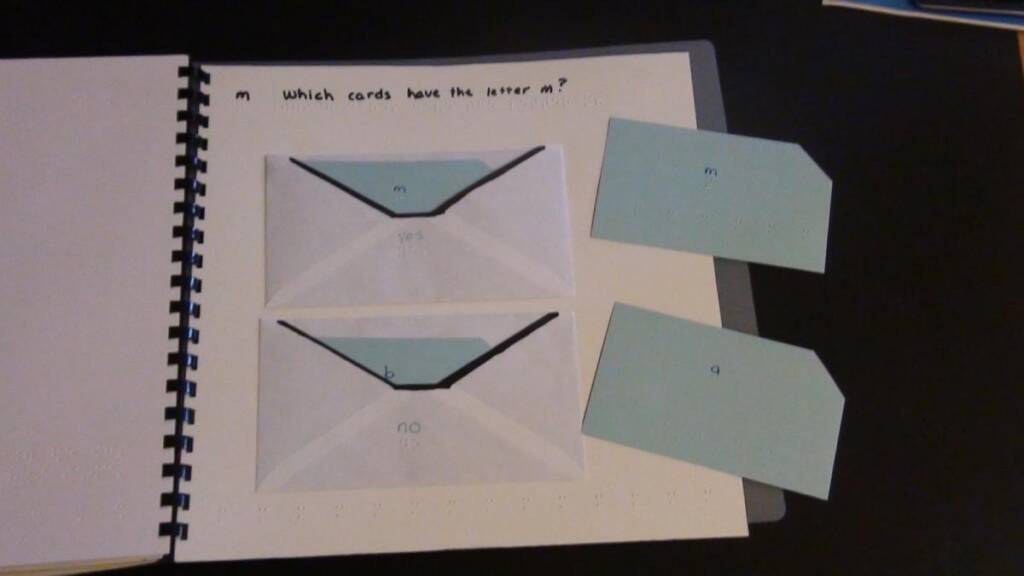 Two envelopes with question "Which cards have the letter m?"