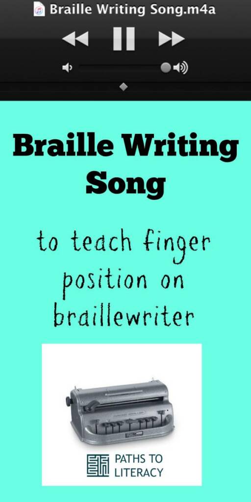 Collage of braille writing song to teach finger position on braille writer