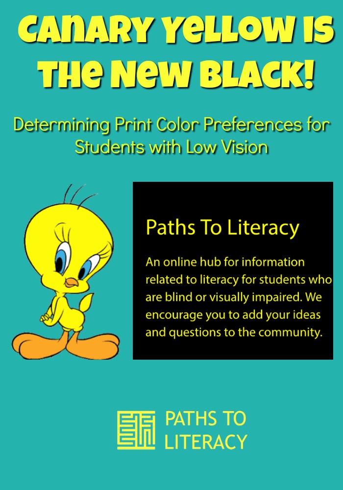 Collage of determining print color preferences for students with low vision