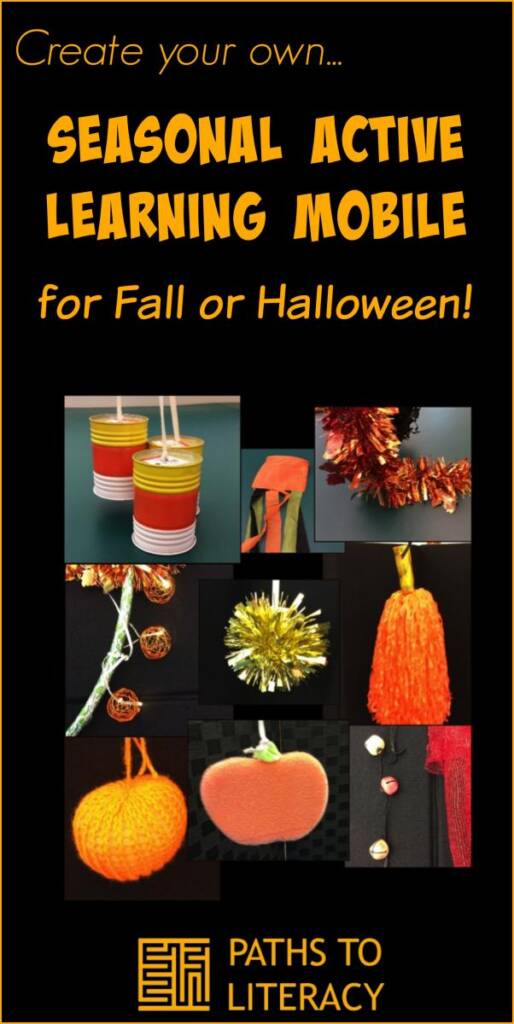 collage of creating your own seasonal active learning mobile for fall or Halloween