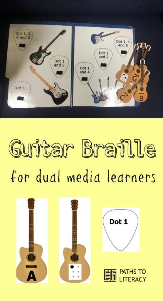 Collage of guitar braille for dual media learners