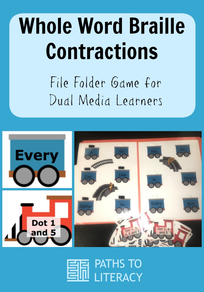 Collage of whole word braille contractions file folder game