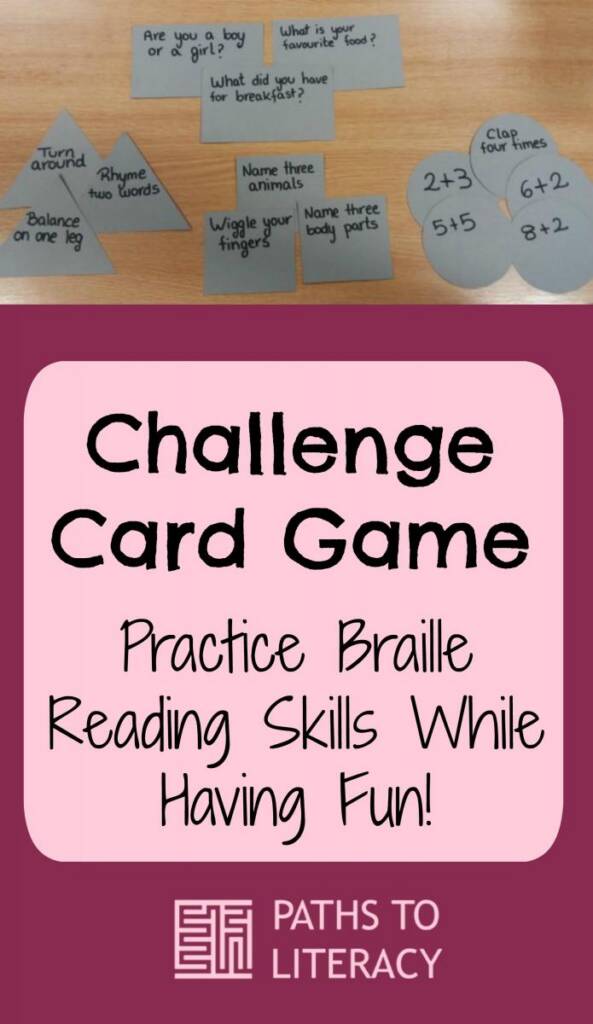 collage of challenge card game: practice braille reading skills while having fun!