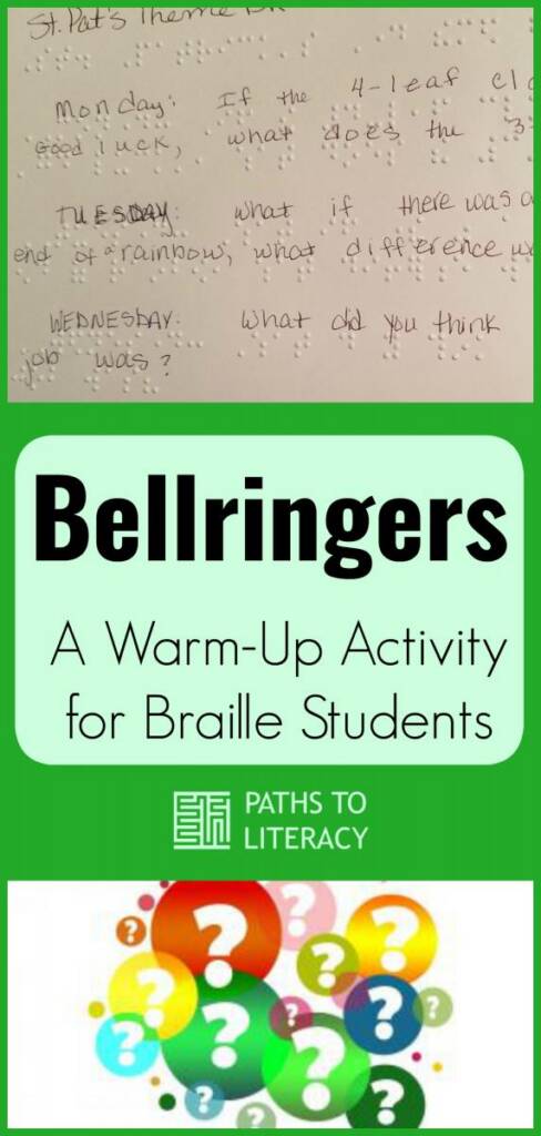 Collage of bellringers: a warm-up activity for braille students