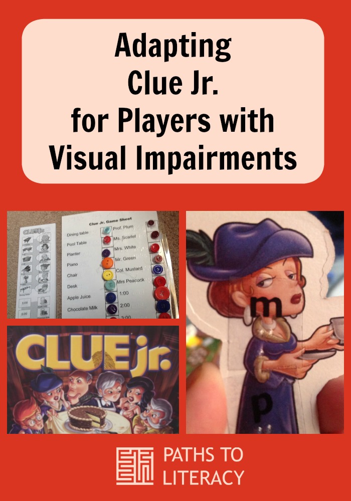 Collage of adapting Clue Jr. for players with visual impairments
