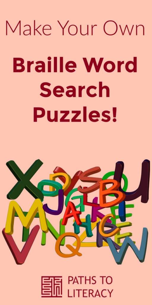 Collage of make your own braille word search puzzles