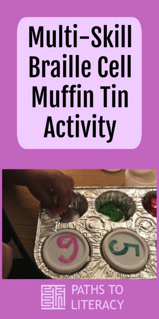 Collage of multi-skill braille cell muffin tin activity