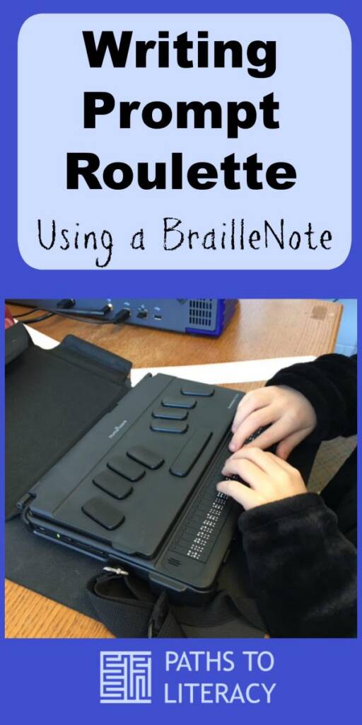Collage of writing prompt roulette using a BrailleNote