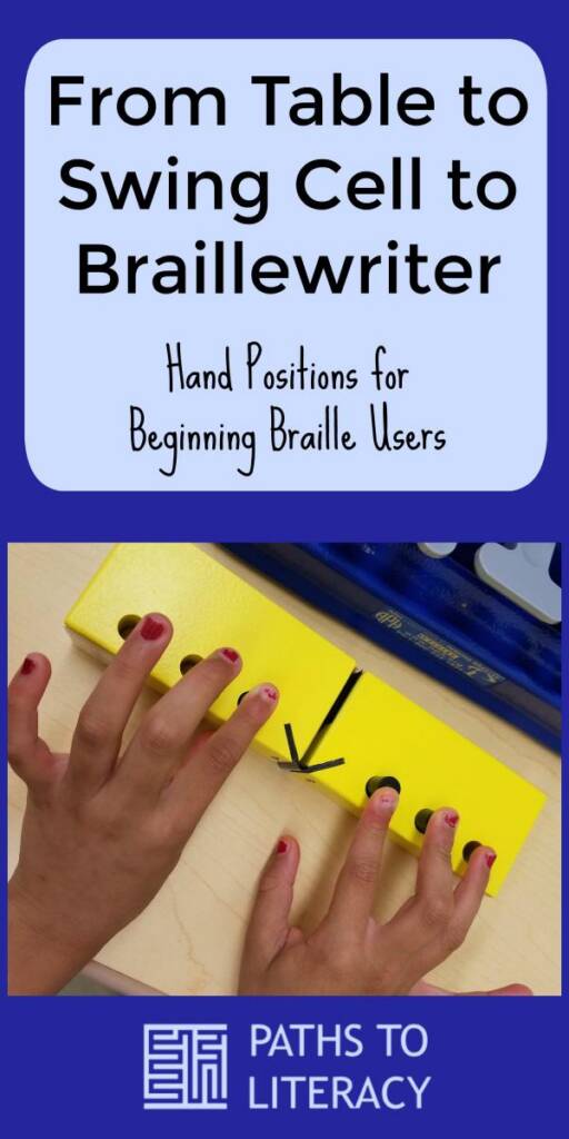 collage of From Table to Swing Cell to Braillewriter: Hand positions for beginning braille users