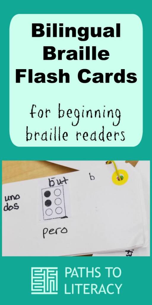 Collage of bilingual braille flash cards for beginning braille readers