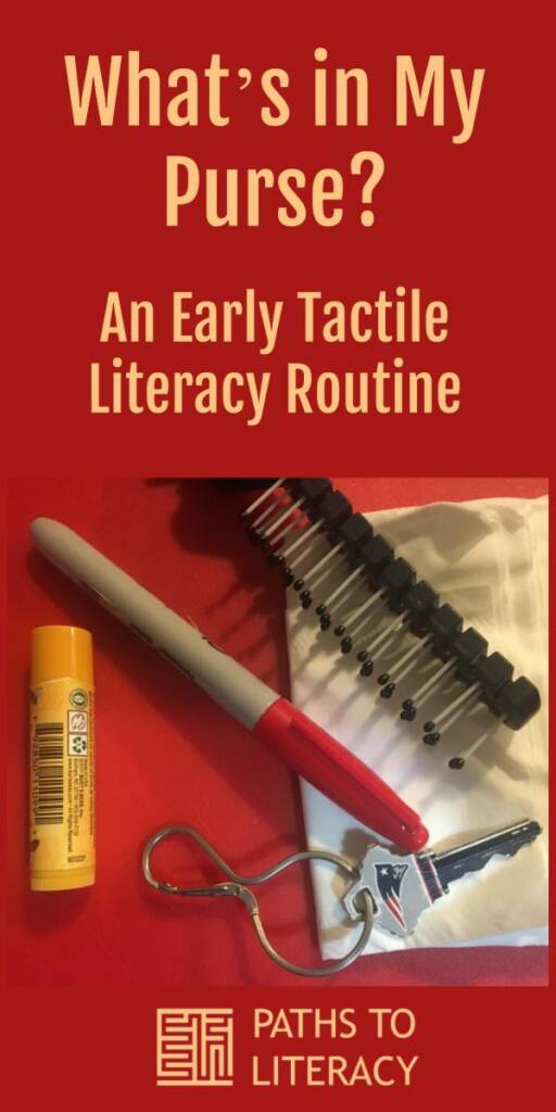 Collage of What's In My Purse? An early tactile literacy routine
