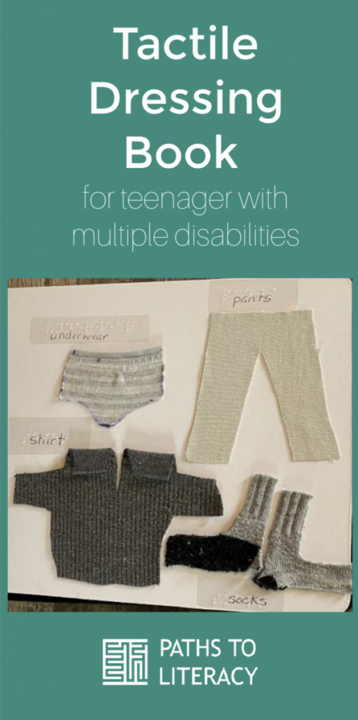 collage of tactile dressing book for teenager with multiple disabilities