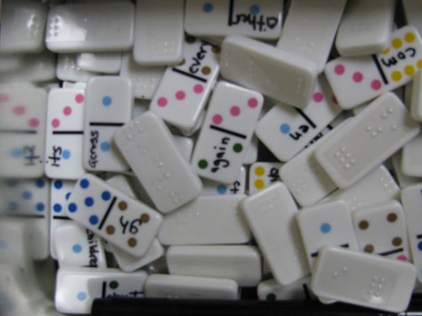 dominoes with braille labels