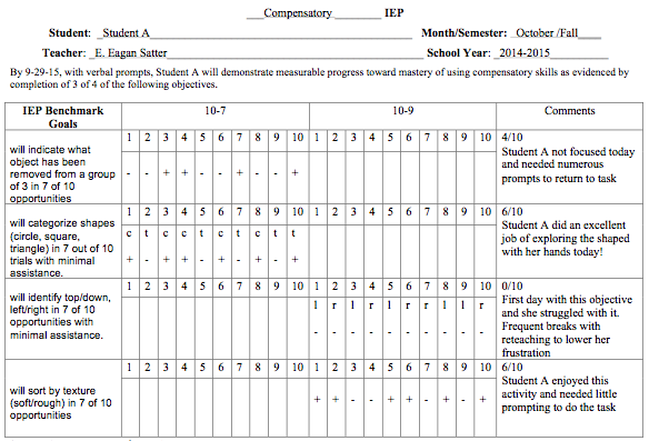 IEP Progress Sheet - 10 Trials Example