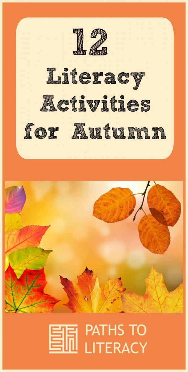 Collage of 12 literacy activities for autumn