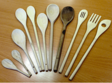 An array of wooden spoons