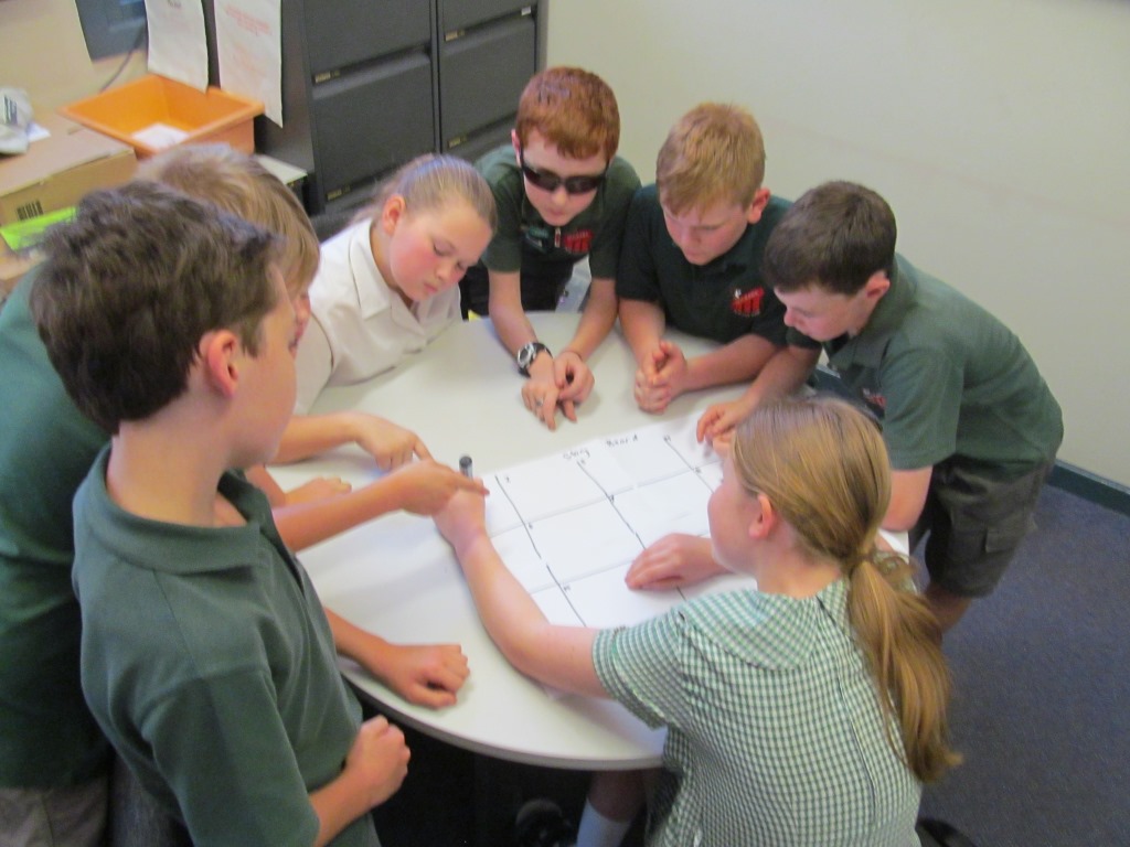 A group of students draws up a story board