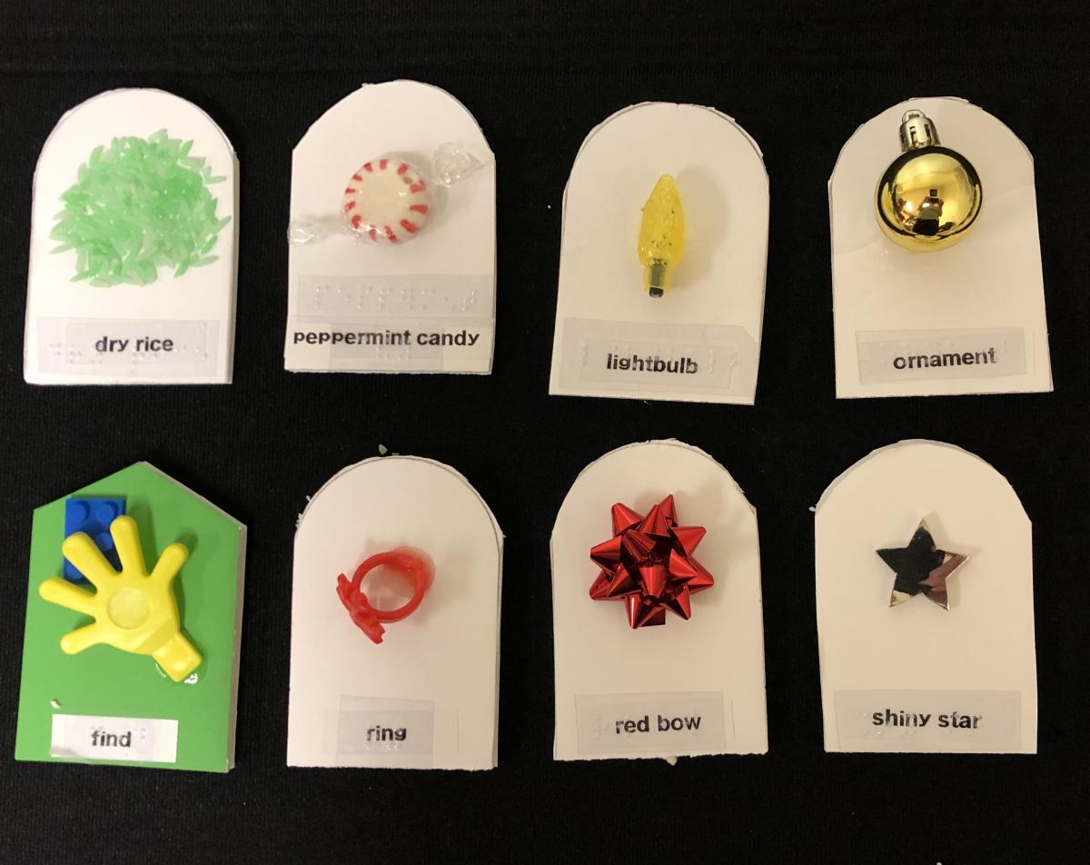 Tactile Connections cards with Christmas-themed objects