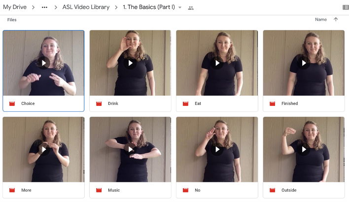 Screenshot of samples from the ASL Basics