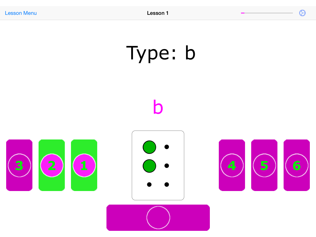 Screenshot of braille tutor lesson