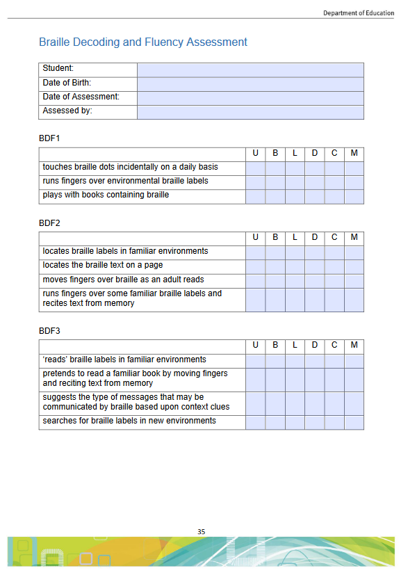 The Queensland Braille Progression and Assessment Tool Paths to Literacy
