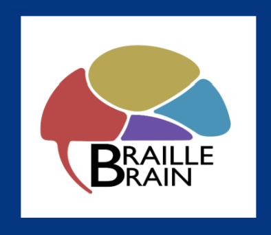 Braille Brain logo with an illustraion of a brain with sections of it colored