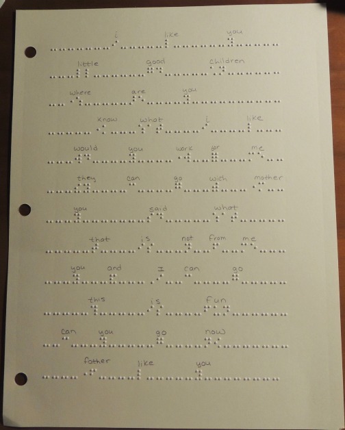 braille tracking sheet