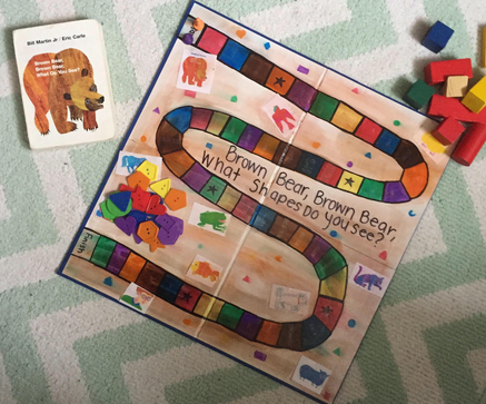 Brown bear book and game with shapes