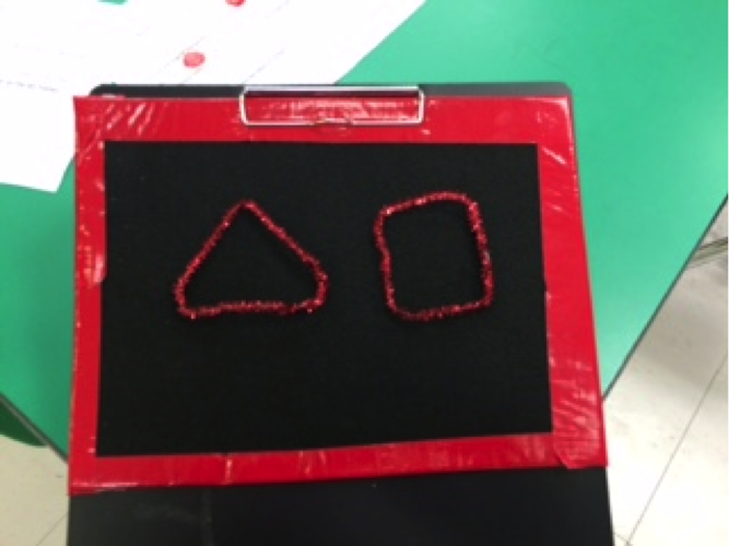 Click to view red triangle and square on black background with red frame. red triangle and square on black background with red frame