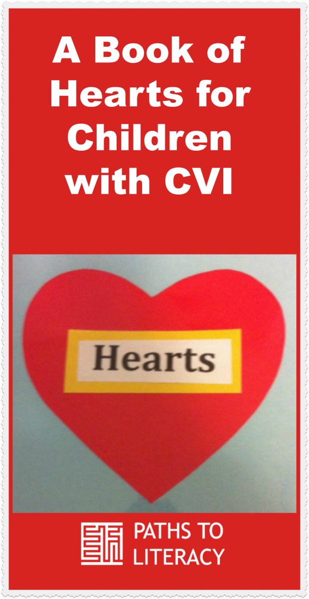 Collage of a book of hearts for children with CVI
