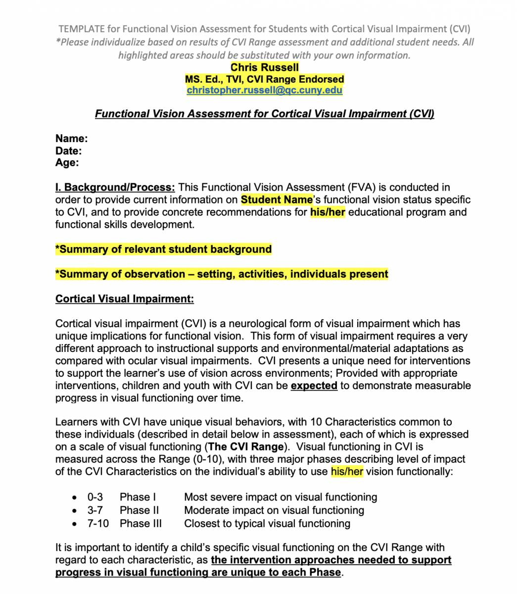 Template for Functional Vision Assessment for Students with CVI