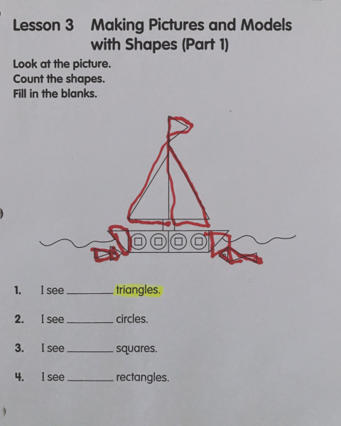 Marking the triangles with a red marker