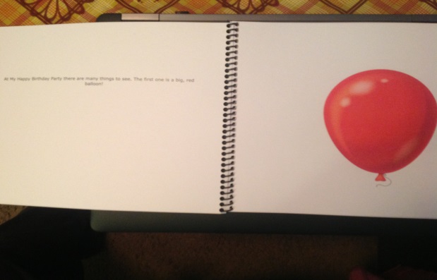 two pages, one with text and the other with a red balloon