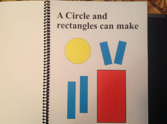 a yellow circle and four rectangles with text