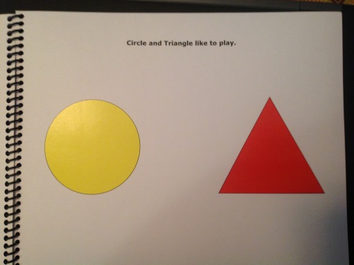 a yellow circle and red triangle with text above