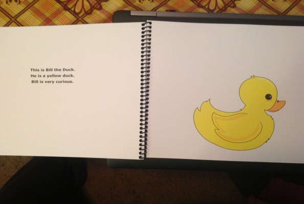 two pages, one with text and the other with a yellow duck