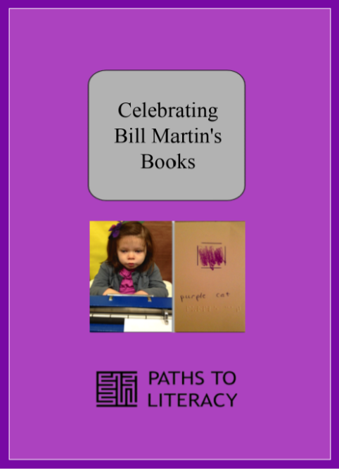 Celebrating Bill Martin's book title with a picture of a little girl at a braille machine