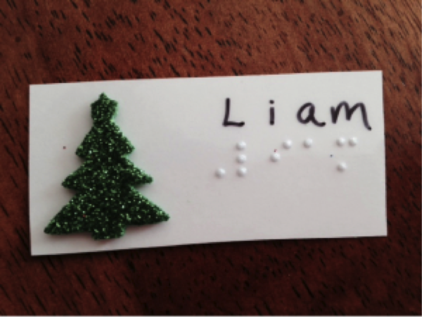 liam's holiday tag with a christmas tree