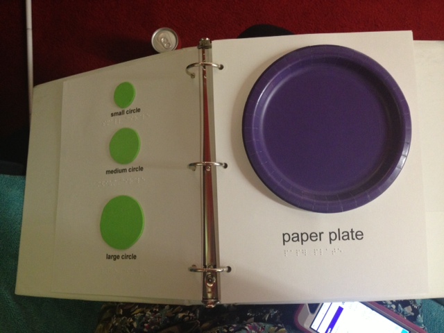 circles sizes and object: small, medium, large circle, and a round purple paper plate.