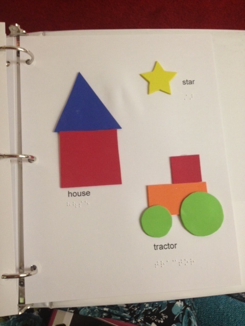 yellow star, a blue triangle & red rectangle to form a house, red square & orange rectangle & 2 green circles to form a tractor