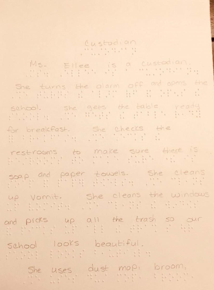 second page of report with braille and print text