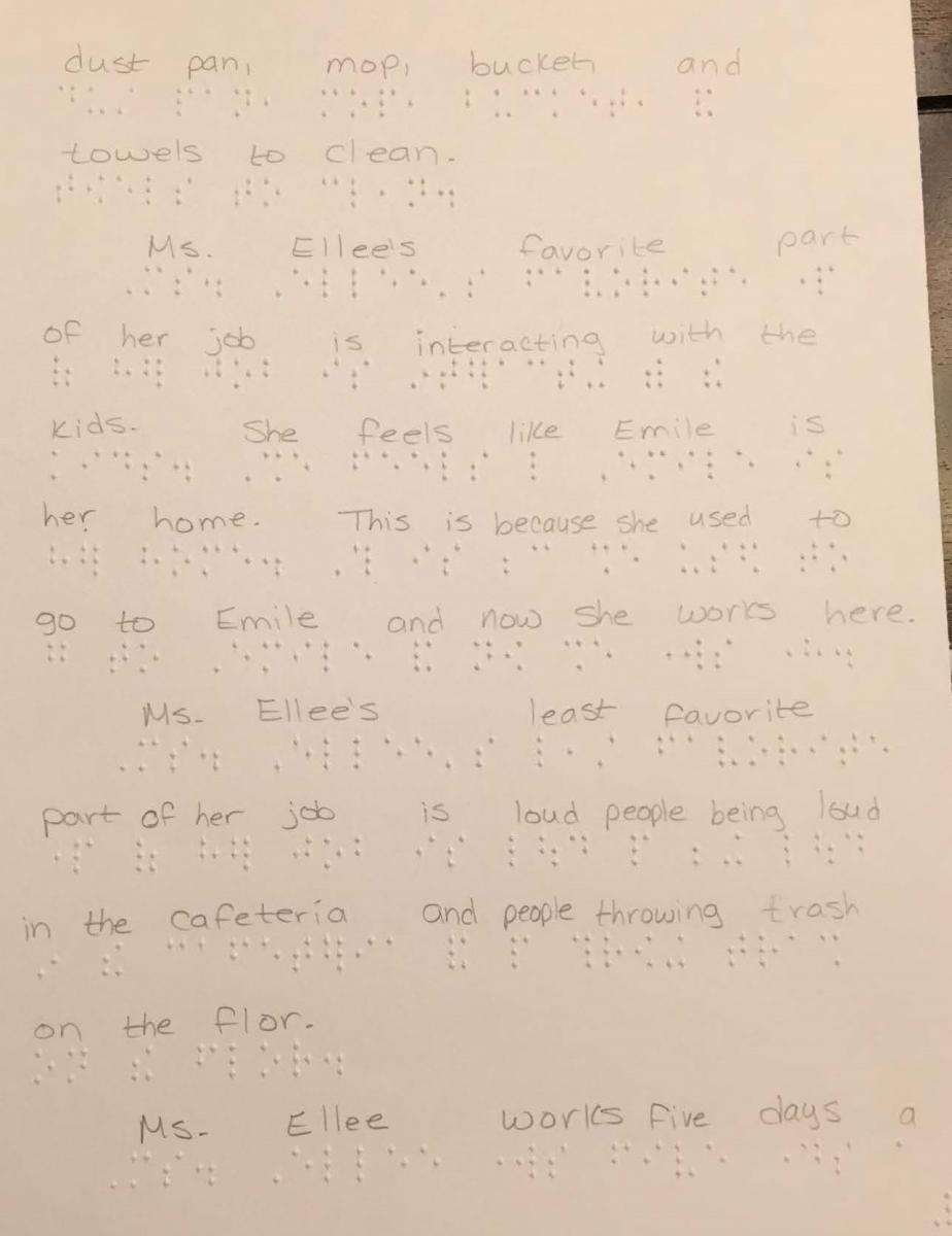 third page of report with braille and print text