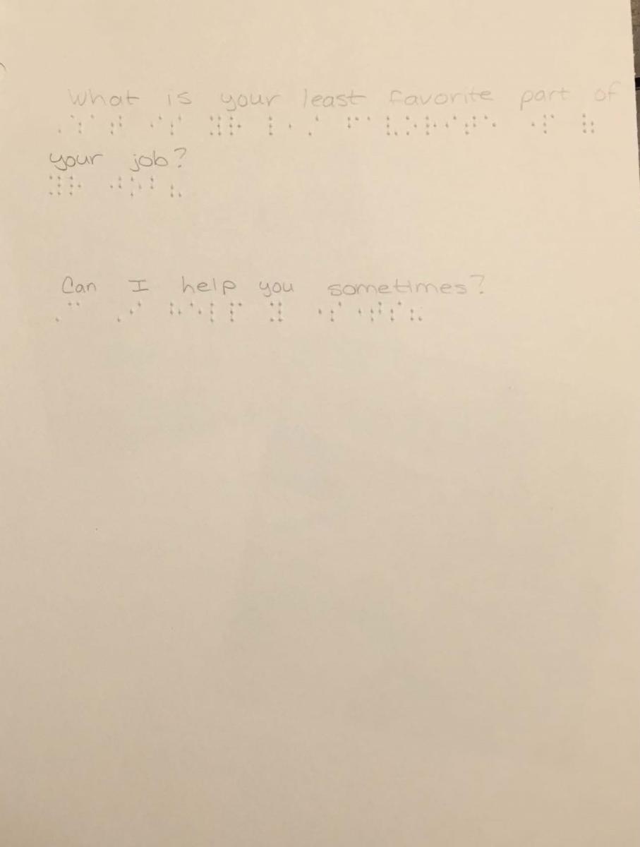 sixth page of report with braille and print text