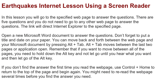 Earthquakes Lesson earthquakes internet lesson