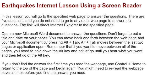 earthquakes internet lesson