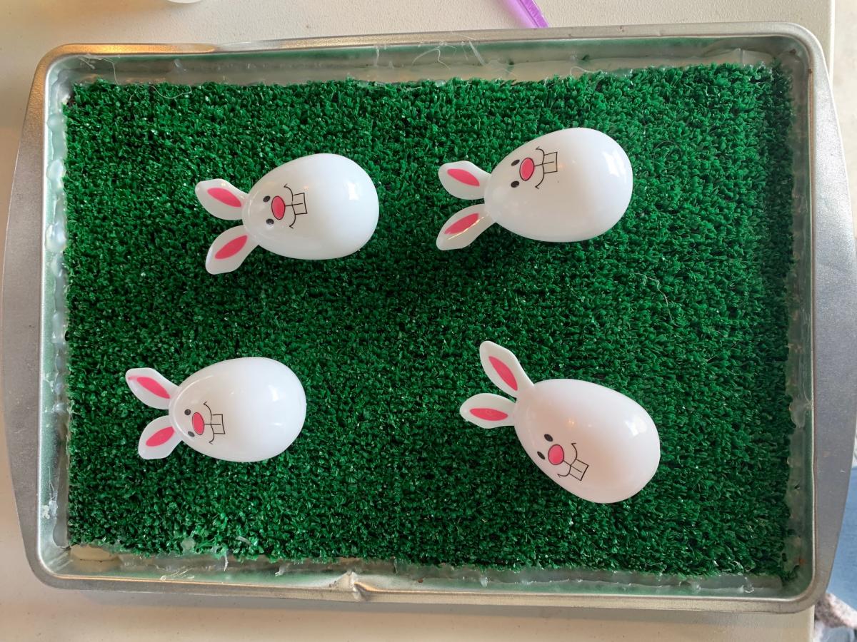 Plastic Easter eggs on astroturf