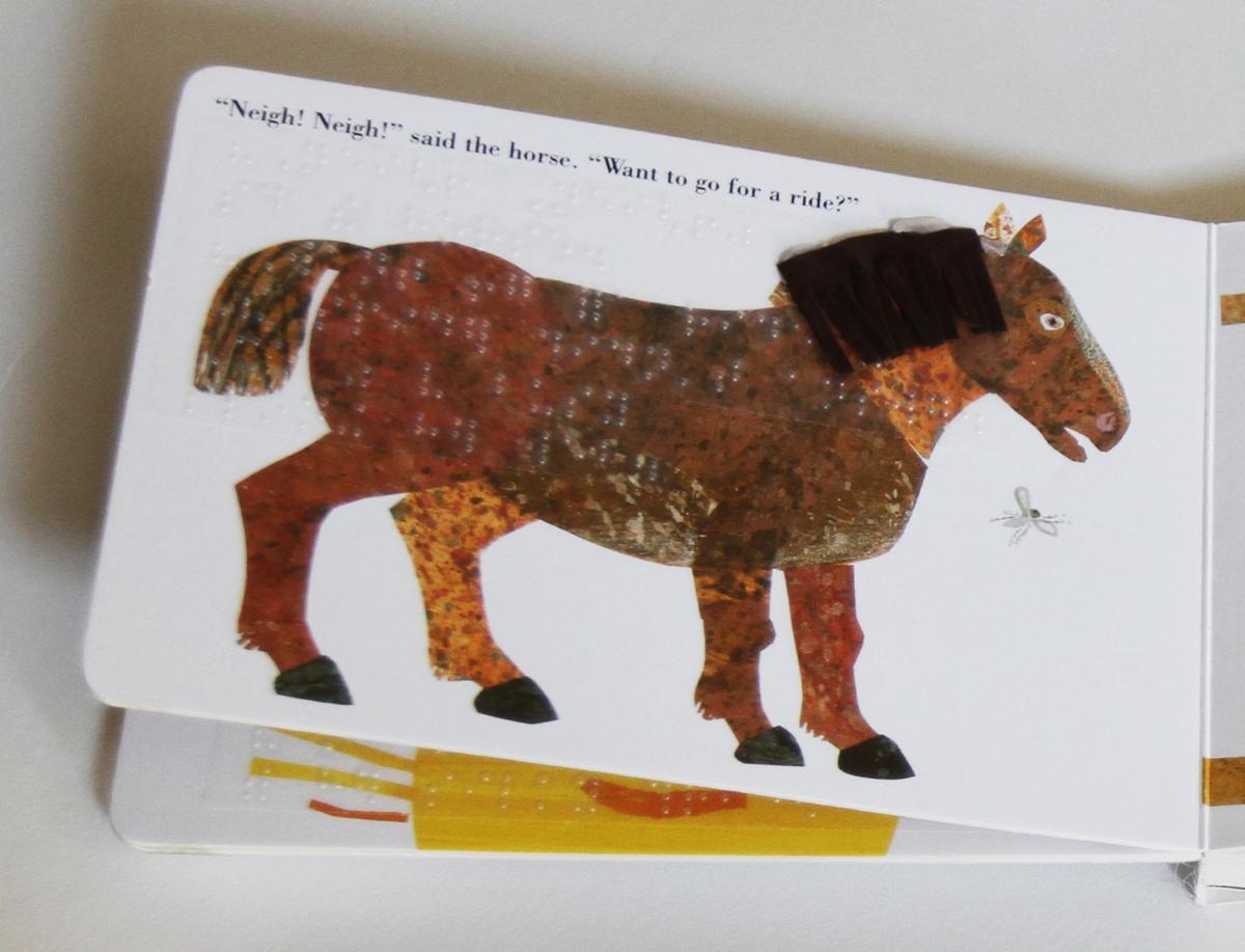 Horse with tactile mane and braille overlay.
