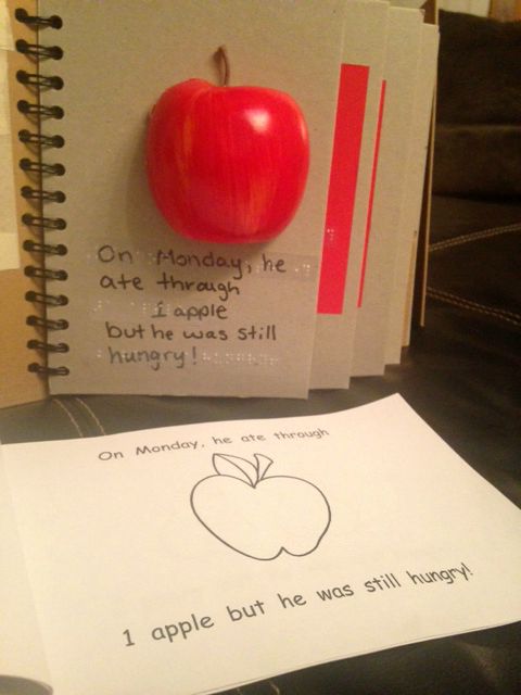 Click to view sample page of hungry caterpillar adaptation with red apple