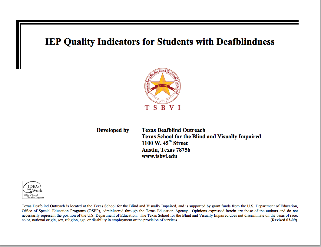 IEP Quality Program Indicators for Students with Deafblindness